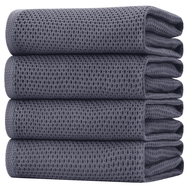 Homaxy 100 Cotton Oversized Waffle Weave Kitchen Dish Towels Ultra Soft Absorbent Quick Drying Cleaning Towel 20 x 28 Inches 4Pack Dark Grey - Image 2