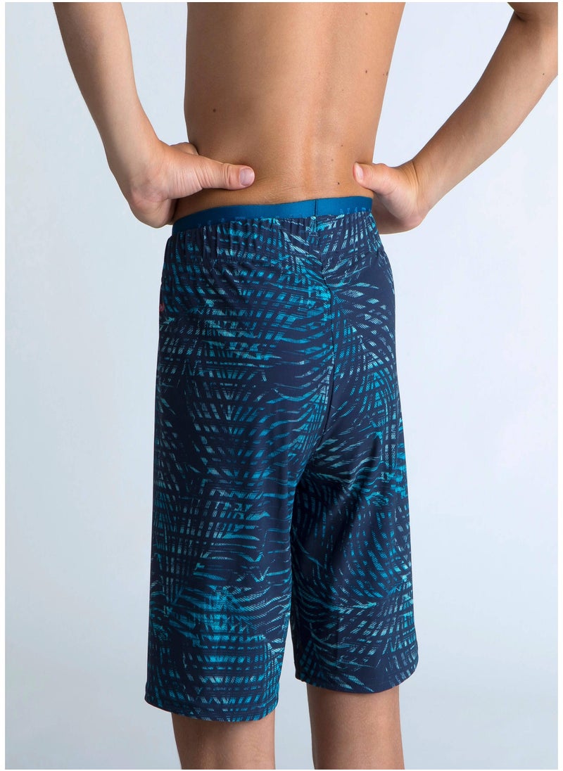 NABAIJI NABAIJI by DECATHLON, Boys’ Swimming Shorts 100 Long - All-over Palm Blue  - Image 2