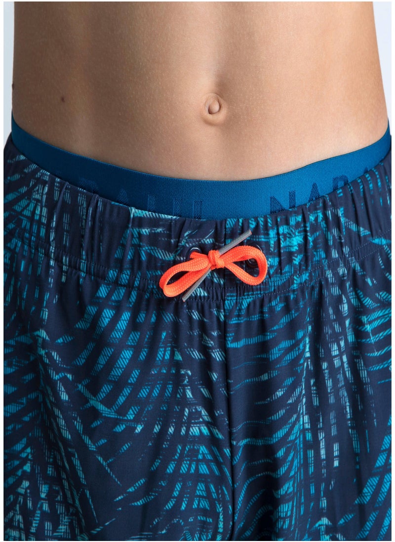 NABAIJI NABAIJI by DECATHLON, Boys’ Swimming Shorts 100 Long - All-over Palm Blue  - Image 3
