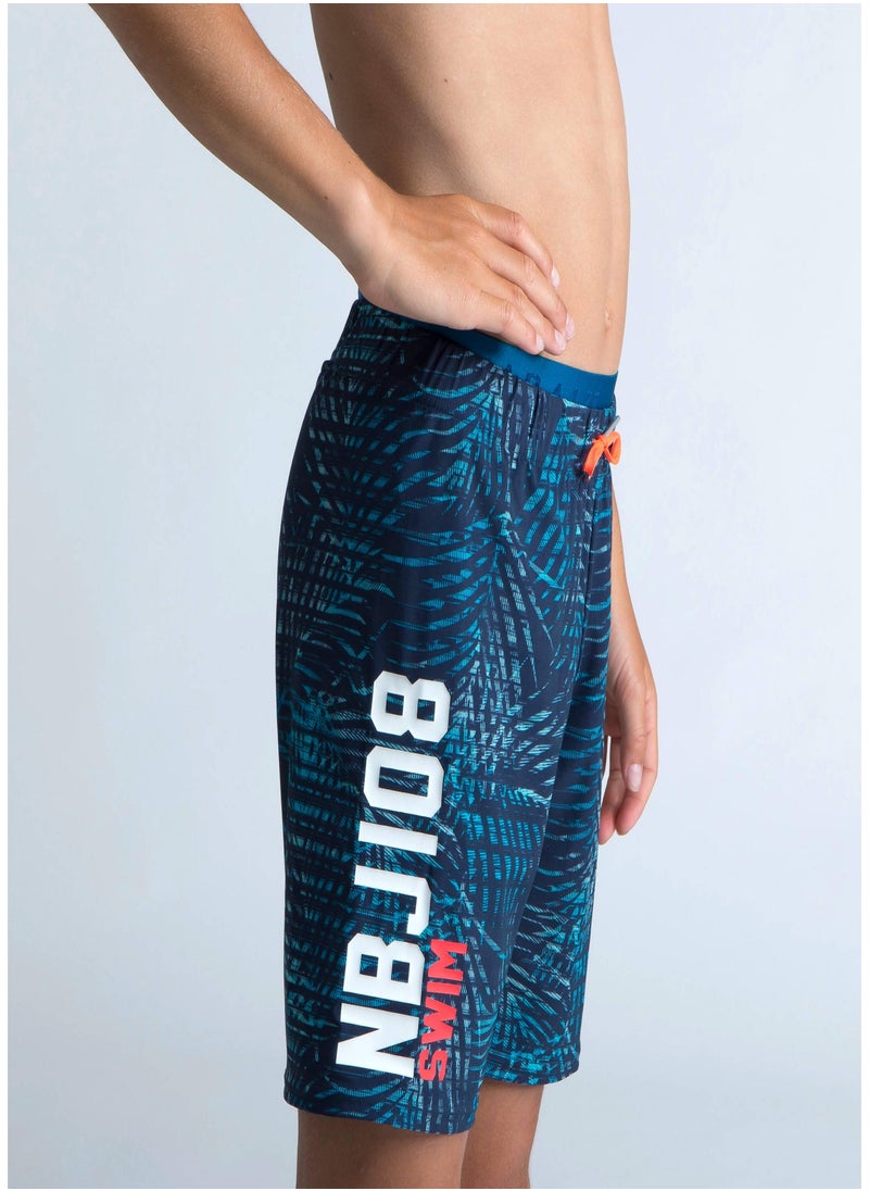 NABAIJI NABAIJI by DECATHLON, Boys’ Swimming Shorts 100 Long - All-over Palm Blue  - Image 1