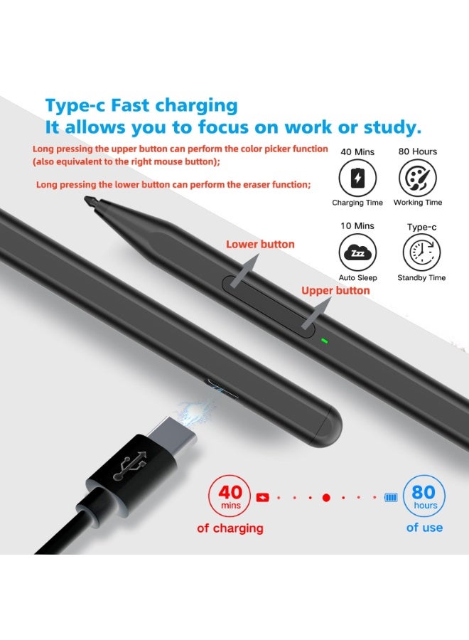 Stylus Pen Compatible with Microsoft Surface Pro 11, 10, 9, 8, X, 7+, 6, 5, 4, Surface Go 4, 3, 2, 1, Laptop 1-5, Studio 2, Book 3, 2, 1, 1024 Pressure Levels, Palm Rejection, Tilt, Eraser Side Button - Image 4