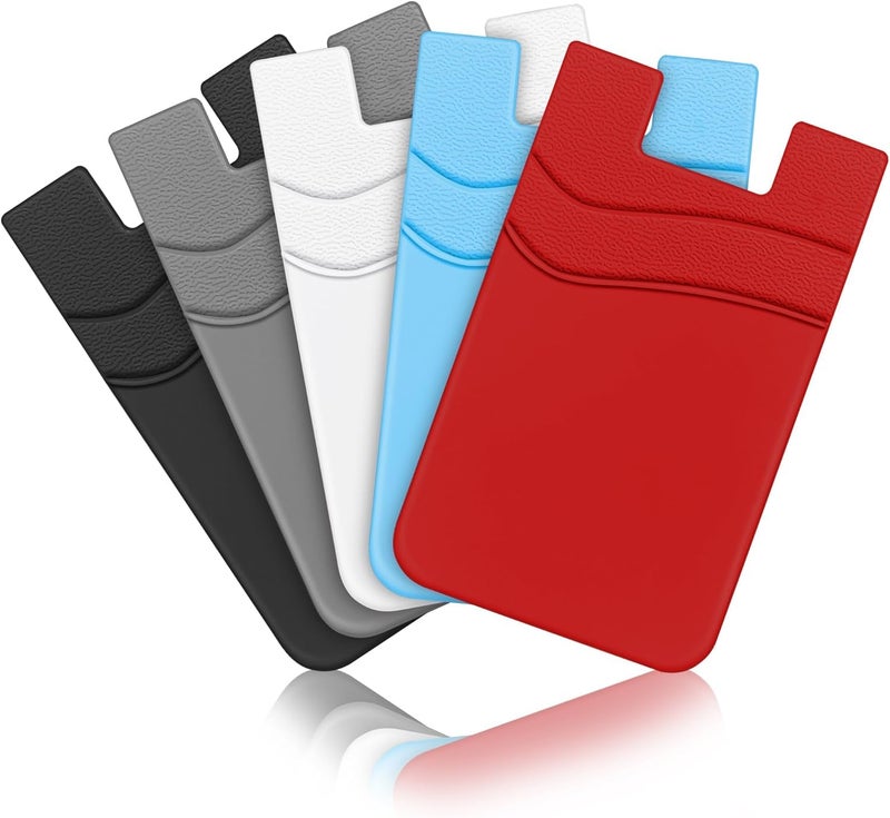 YLmeet Phone Wallet, Strong Adhesive Silicone Wallet Sleeve, Stick-On ID & Credit Card Holder for Smartphones – 5-Pack (Style 2) - Image 1