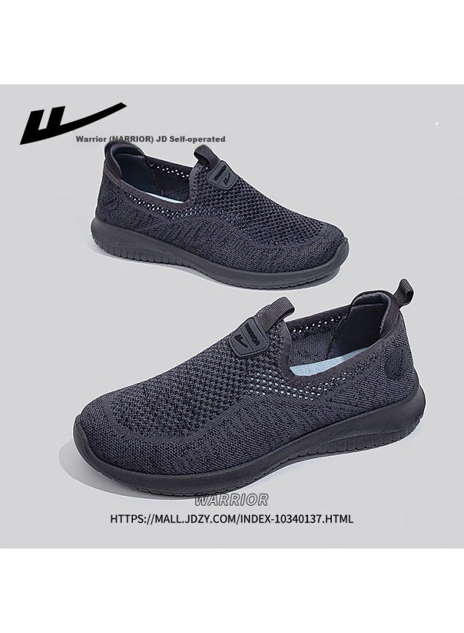 Pull Back Warrior Men'S Shoes Elderly Shoes Men Summer New Breathable Comfortable Flying Woven Shoes Deep Gray 41 - Image 1