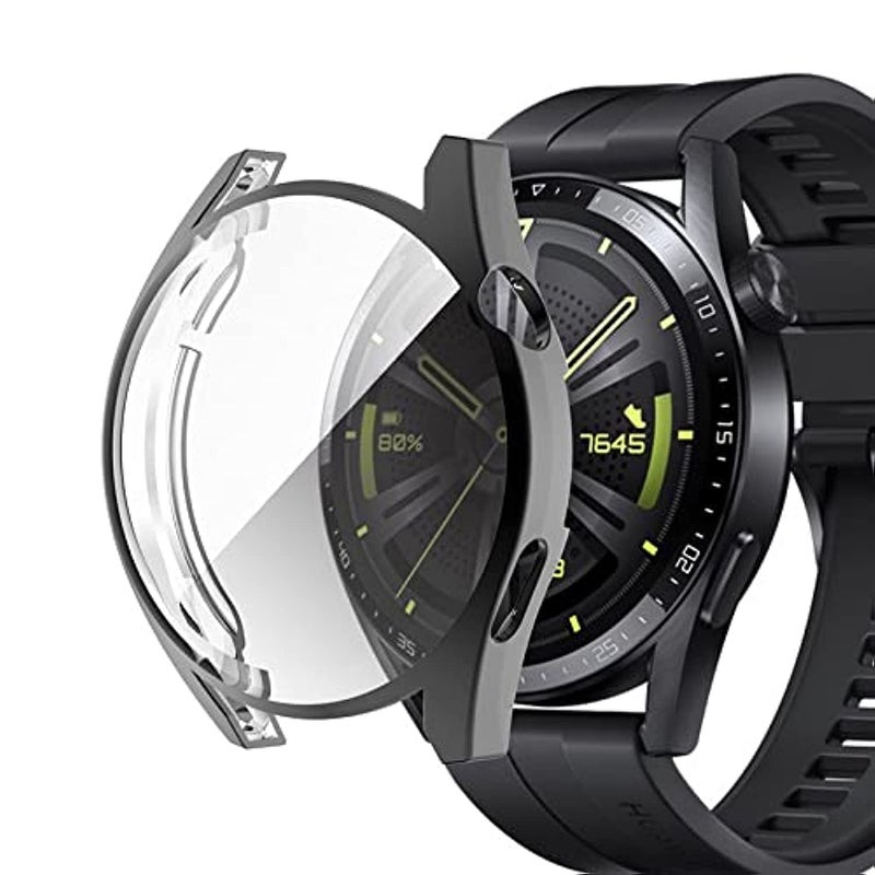 Beauenty Case With TPU Film for HUAWEI Watch GT 3, All-Inclusive Anti-Drop Electroplating Cover With Screen Protector for Huawei Watch GT 3 (46mm, black)