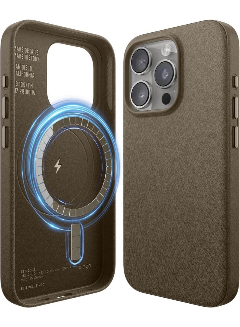 Elago Magnetic Leather for iPhone 15 Pro Max Case Cover Compatible with MagSafe, Vegan Leather, Shockproof, Water-Resistant - Taupe - Image 1