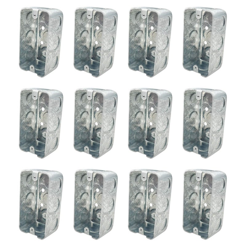 Qlvily 12 Packs 4x2 Inch Metal Electrical Box Single Gang Electrical Box Ten 12 Inch Knockouts Raised Ground 13 Cu in Capacity 178 Deep Junction Box Metal Galvanized