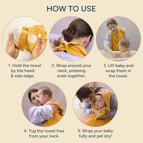 NINTARABABY Hooded Towel - 100% Organic Premium Muslin Cotton, 30" x 30" (76 cm x 76 cm), Ultra-Absorbent, Soft, Breathable, Hypoallergenic, Multipurpose, Gifts for Babies & Infants, Pack of 2 - Image 5
