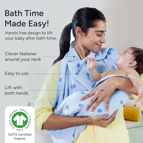 NINTARABABY Hooded Towel - 100% Organic Premium Muslin Cotton, 30" x 30" (76 cm x 76 cm), Ultra-Absorbent, Soft, Breathable, Hypoallergenic, Multipurpose, Gifts for Babies & Infants, Pack of 2 - Image 2