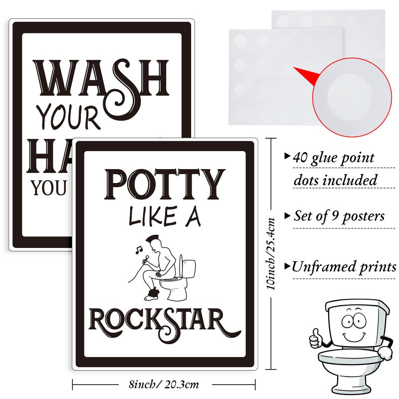 Zonon 9 Pieces Bathroom Wall Decor, Funny Vintage Bathroom Signs Washroom Quotes Sayings Art Prints Washroom Posters for Wall Restroom Toilet Decoration Pictures, Unframed(Black Font) - Image 2