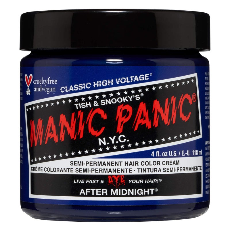 Manic Panic مانيك بانك كلاسيك لون شعر شبه دائم بعد منتصف الليل - صبغة شعر زرقاء داكنة للنساء والرجال تدوم 4-6 أسابيع - نباتية، خالية من الأمونيا وخالية من التجارب على الحيوانات - إنشاء ومزج درجات مخصصة (4 أونصات) - Image 1