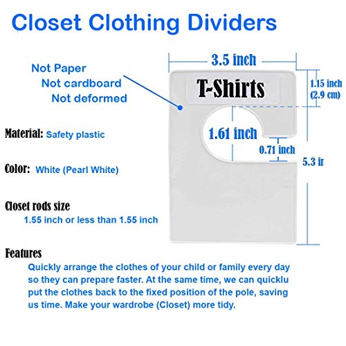 DMLNN 10 Pack White Clothing Rack Size Dividers Plus 60 Labels (1 Inch) and 16 Large Blank Labels, Large Rectangular Clothing Closet dividers (Pearl White) - Image 5
