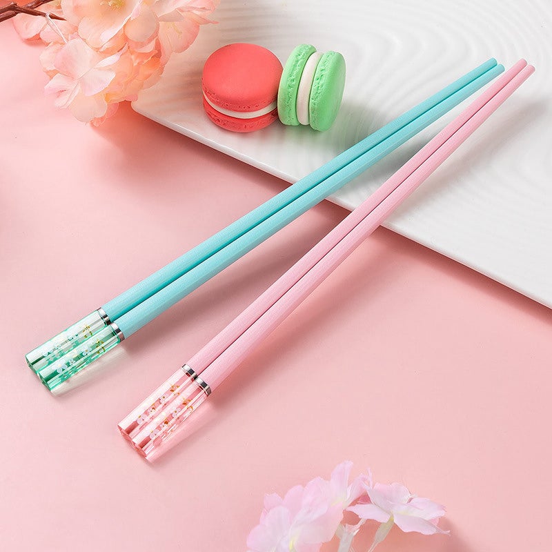 HELERKOL 5 Pairs Fiberglass Chopsticks - Amber Cherry Blossom Pattern, Multicolor - Japanese & Korean Chopsticks - Reusable, Dishwasher Safe - Yellow, Pink, Blue, Green, Purple - Image 2