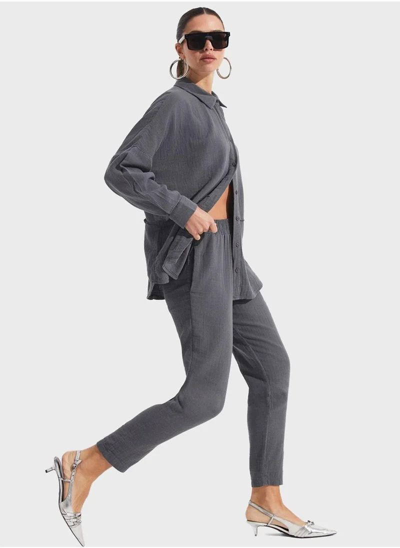 جون Button Down Shirt & High Waist Pants Set