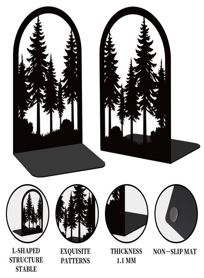 BEUNITONE Forest Book Shelf Decorative Bookends for Shelves, Book Ends for Heavy Books, Black Pine Tree Metal Bookends for Desk Organizer, Office Library Decor Decorative Books for Home Decor - Image 4