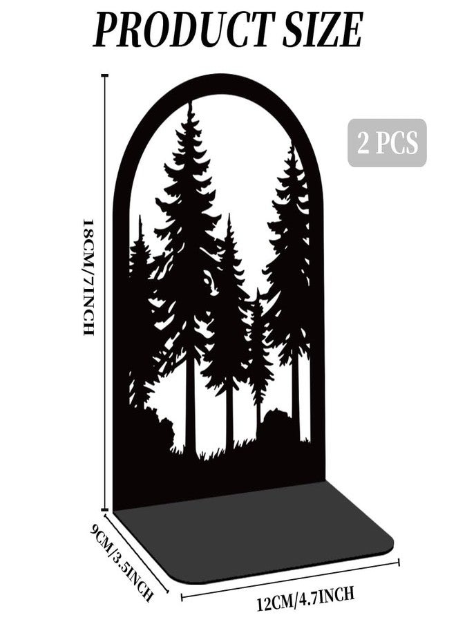 BEUNITONE Forest Book Shelf Decorative Bookends for Shelves, Book Ends for Heavy Books, Black Pine Tree Metal Bookends for Desk Organizer, Office Library Decor Decorative Books for Home Decor - Image 2
