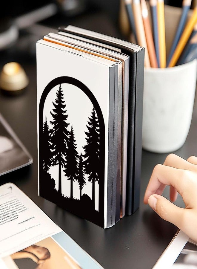 BEUNITONE Forest Book Shelf Decorative Bookends for Shelves, Book Ends for Heavy Books, Black Pine Tree Metal Bookends for Desk Organizer, Office Library Decor Decorative Books for Home Decor - Image 3