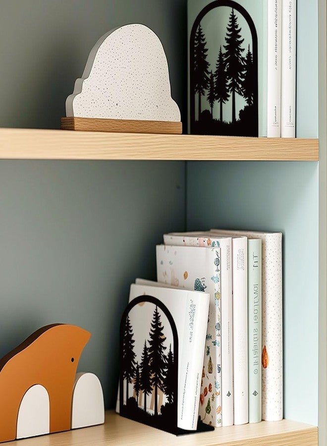 BEUNITONE Forest Book Shelf Decorative Bookends for Shelves, Book Ends for Heavy Books, Black Pine Tree Metal Bookends for Desk Organizer, Office Library Decor Decorative Books for Home Decor - Image 5
