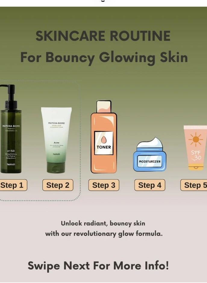 Heimish Heimish Heimish Matcha Biome Cleansing Duo: Biome Cleansing Oil & Amino Acne Cleansing Foam 150ml Each & Face Scrubber  - Image 2