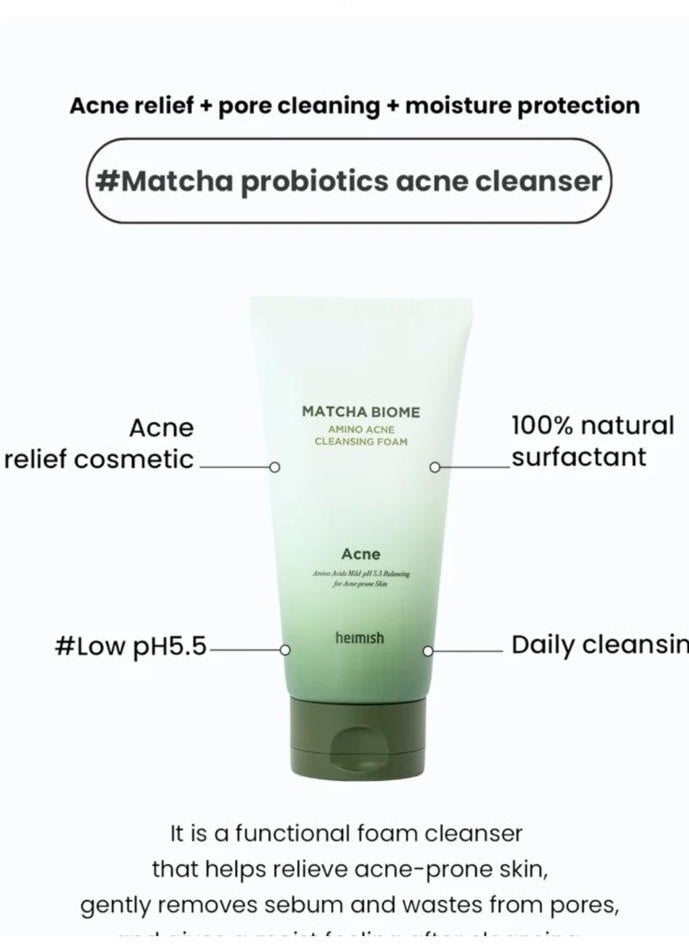 Heimish Heimish Heimish Matcha Biome Cleansing Duo: Biome Cleansing Oil & Amino Acne Cleansing Foam 150ml Each & Face Scrubber  - Image 5
