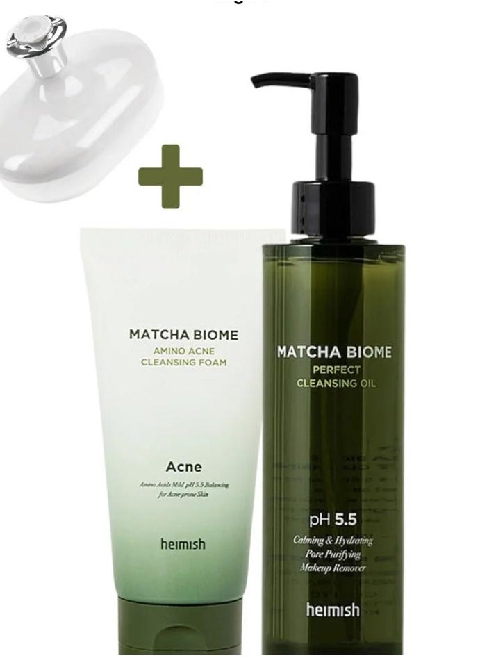 Heimish Heimish Heimish Matcha Biome Cleansing Duo: Biome Cleansing Oil & Amino Acne Cleansing Foam 150ml Each & Face Scrubber  - Image 1