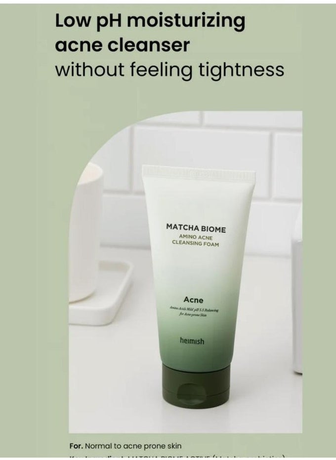 Heimish Heimish Heimish Matcha Biome Cleansing Duo: Biome Cleansing Oil & Amino Acne Cleansing Foam 150ml Each & Face Scrubber  - Image 4