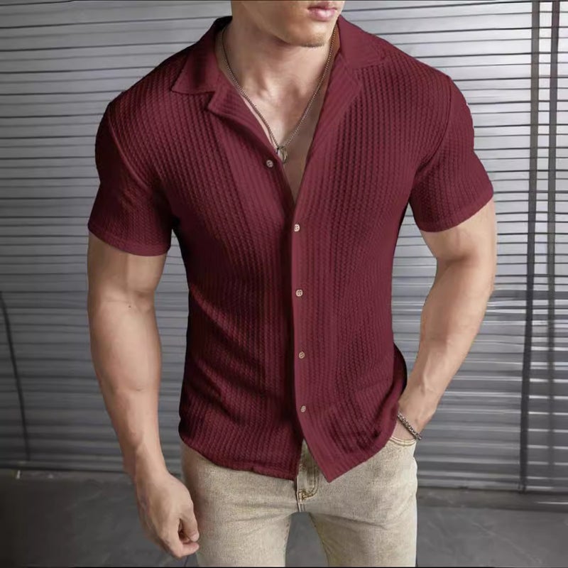 2024 Mens Fashion Waffle Knit Slim Fit Tee Black - Image 4