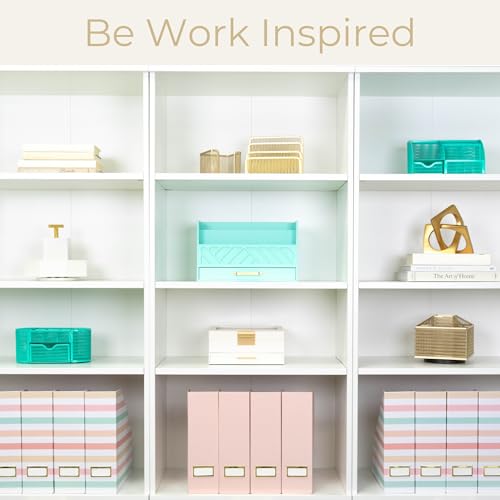BLU MONACO Set of 4 Foldable Magazine Holders in Pastel Stripes | Cardboard Vertical File Organizer Boxes with Gold Label Holders | Stylish Paper Organizer for Desk, Office & Classroom - Image 2
