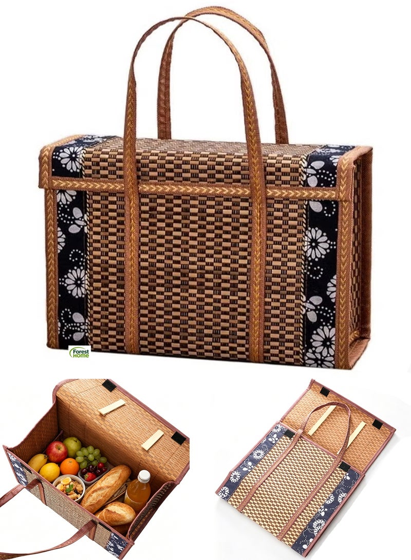 Forest Home Wicker Baskets Woven Picnic Basket Folding Fruit Basket Handheld Food Storage Basket, Baskets with Handles Shopping Sour Dough Bread Basket Bread Pans Picnic Blankets - Image 1