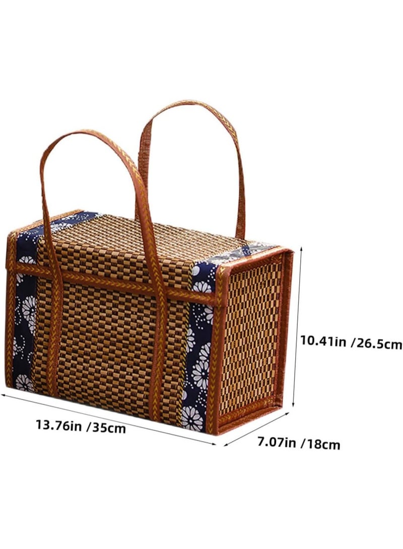 Forest Home Wicker Baskets Woven Picnic Basket Folding Fruit Basket Handheld Food Storage Basket, Baskets with Handles Shopping Sour Dough Bread Basket Bread Pans Picnic Blankets - Image 4