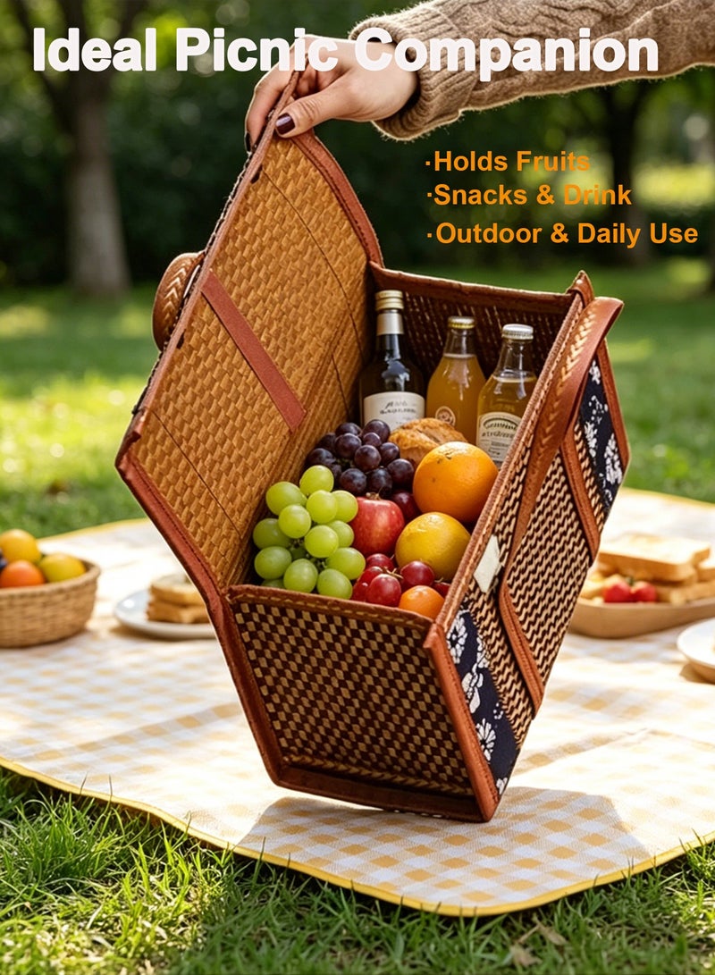 Forest Home Wicker Baskets Woven Picnic Basket Folding Fruit Basket Handheld Food Storage Basket, Baskets with Handles Shopping Sour Dough Bread Basket Bread Pans Picnic Blankets - Image 2