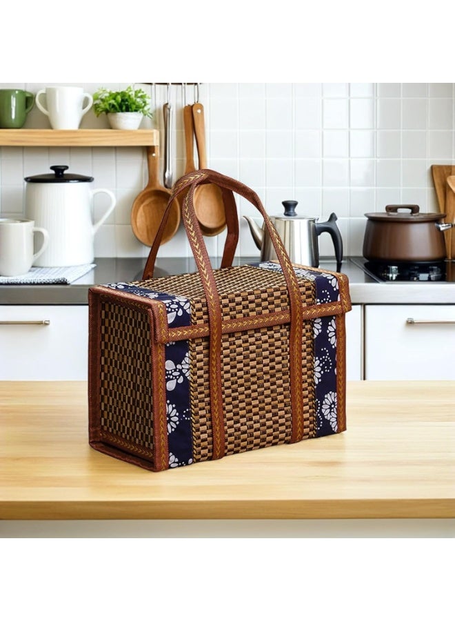 Forest Home Wicker Baskets Woven Picnic Basket Folding Fruit Basket Handheld Food Storage Basket, Baskets with Handles Shopping Sour Dough Bread Basket Bread Pans Picnic Blankets - Image 5