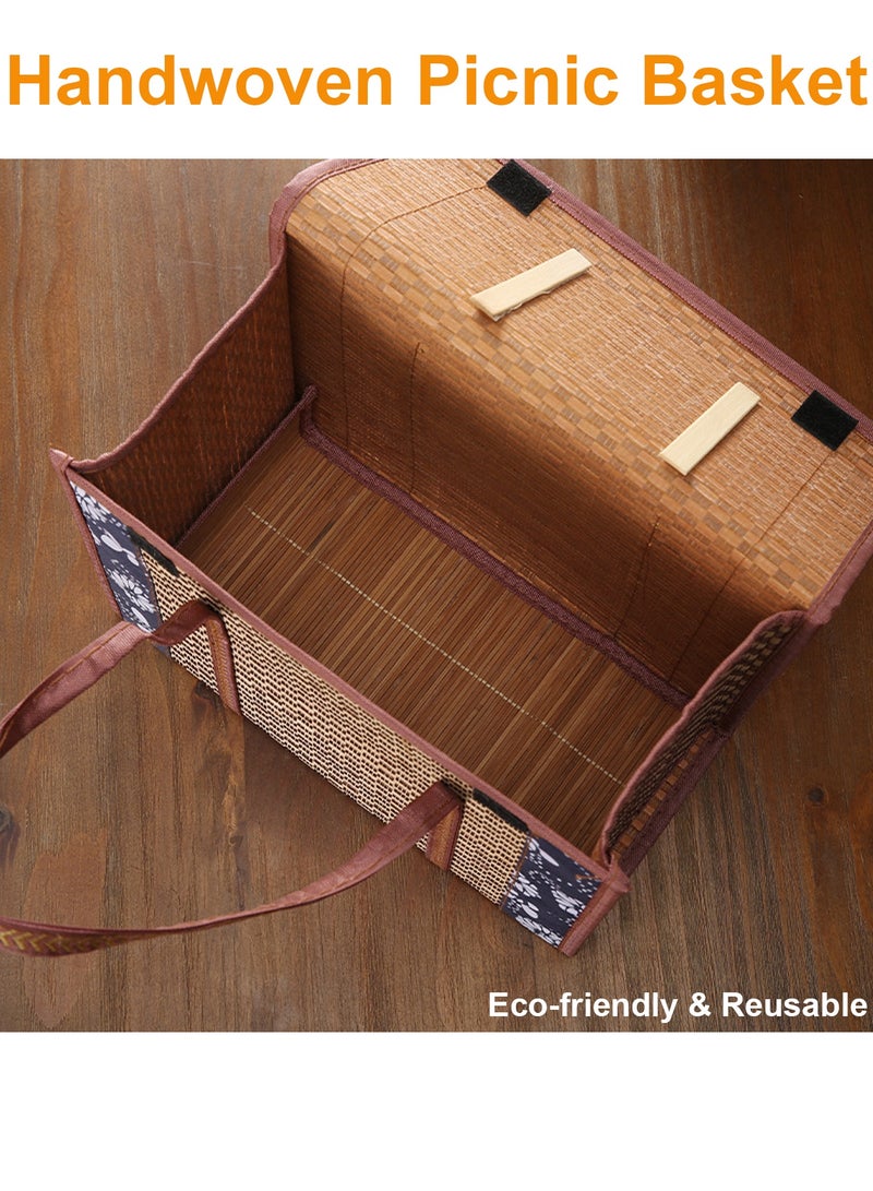 Forest Home Wicker Baskets Woven Picnic Basket Folding Fruit Basket Handheld Food Storage Basket, Baskets with Handles Shopping Sour Dough Bread Basket Bread Pans Picnic Blankets - Image 3
