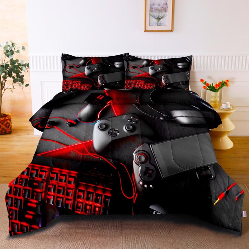GRAT TIOC Gaming Comforter for Boys TeensGame Bedding Sets TwinKids Gamer Comforter SetVideo Game Bedroom Bed Set Controller Duvet All Season 3 Piece