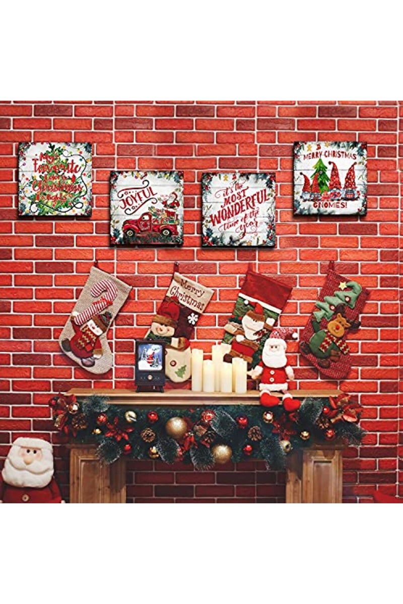 sunfrower Christmas Canvas Wall Art Red Santa Paintings for Bedroom Pictures Farmhouse Christmas Tree Truck Gnomies Wall Decor Kitchen Artworks Winter Decorations for Home Christmas Holiday Posters 12x12" 4 Pcs - Image 2