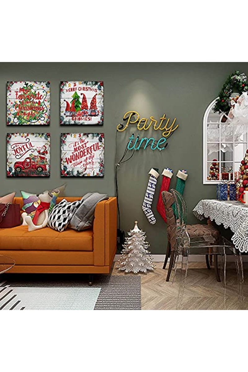 sunfrower Christmas Canvas Wall Art Red Santa Paintings for Bedroom Pictures Farmhouse Christmas Tree Truck Gnomies Wall Decor Kitchen Artworks Winter Decorations for Home Christmas Holiday Posters 12x12" 4 Pcs - Image 5
