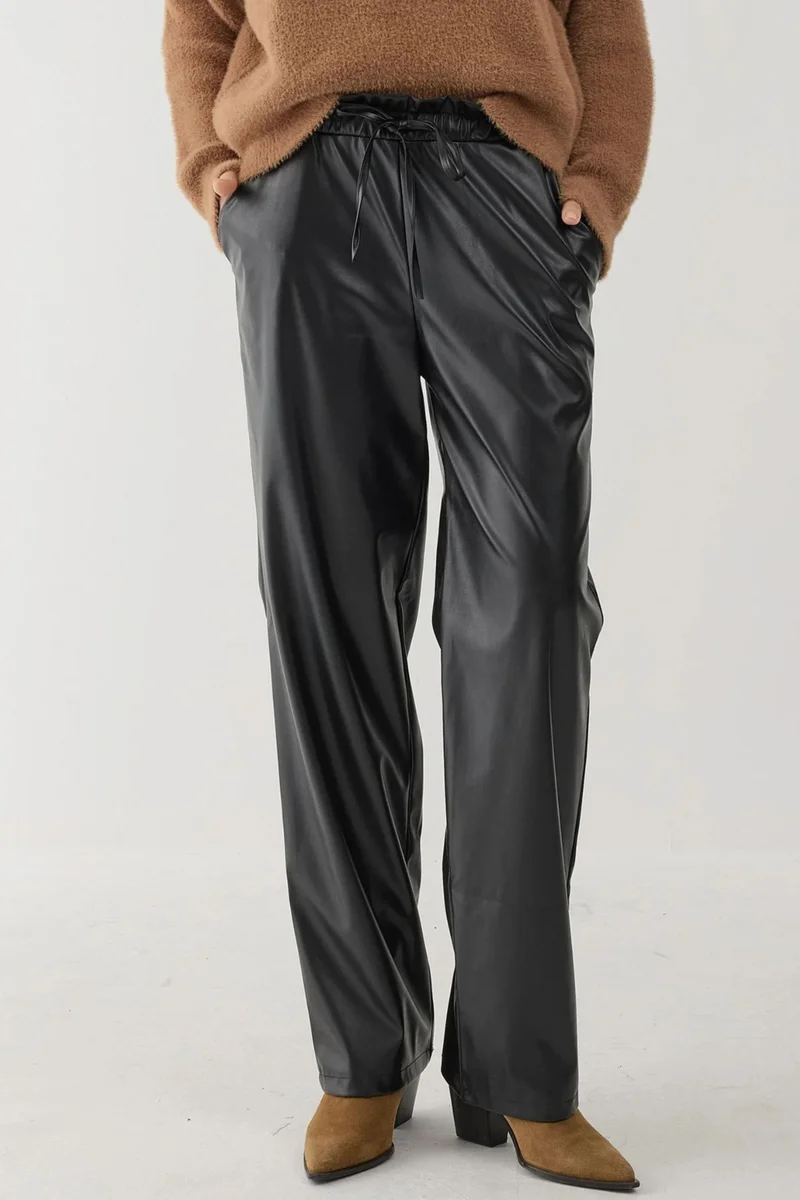 Hiccup Faux Leather Elastic Waist Straight Leg Pants
