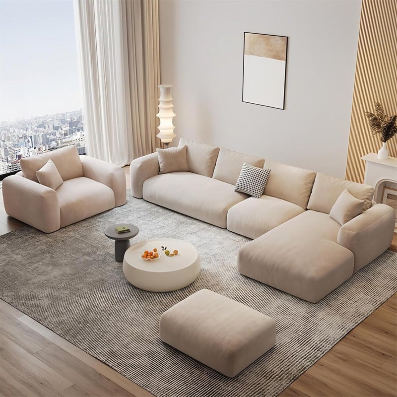 Comfynest طقم أريكة متعدد الوظائف من قماش الفليس - تصميم مفرط الحشو، مساند ذراع قابلة للتعديل، إطار خشبي متين، راحة إضافية مبطنة، طقم أريكة حديث لغرفة المعيشة (5، زاوية يمين) - Image 1