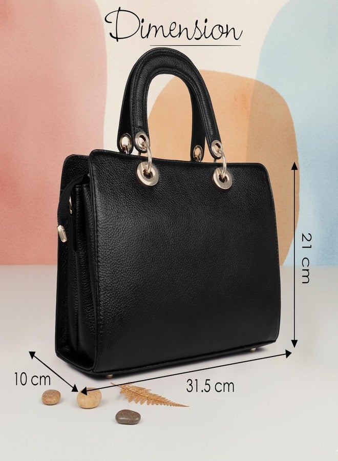 ICONIX Leather Handbag for Women with shoulder strap black - Image 2