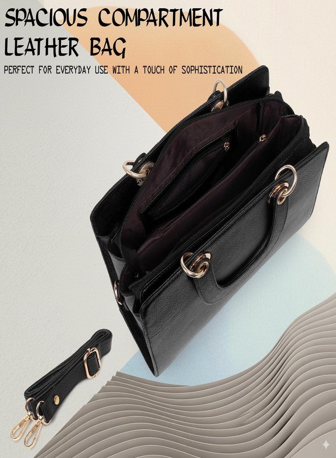 ICONIX Leather Handbag for Women with shoulder strap black - Image 4