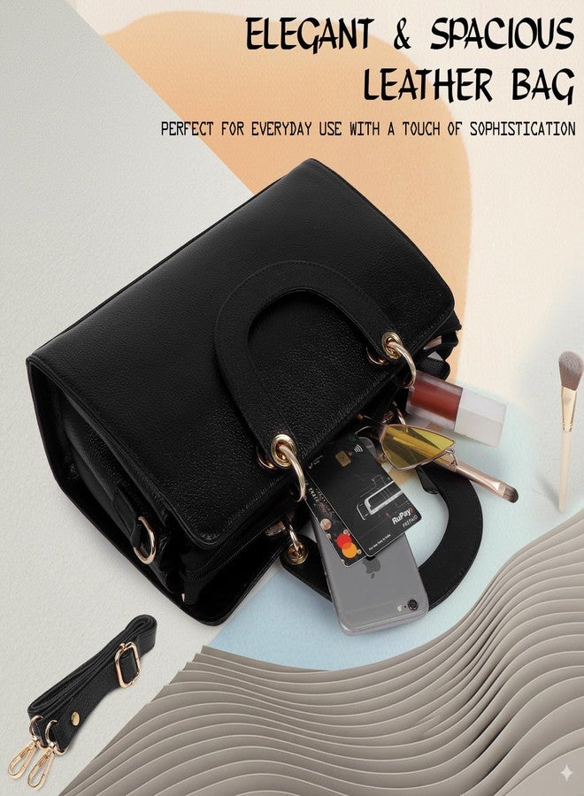 ICONIX Leather Handbag for Women with shoulder strap black - Image 5