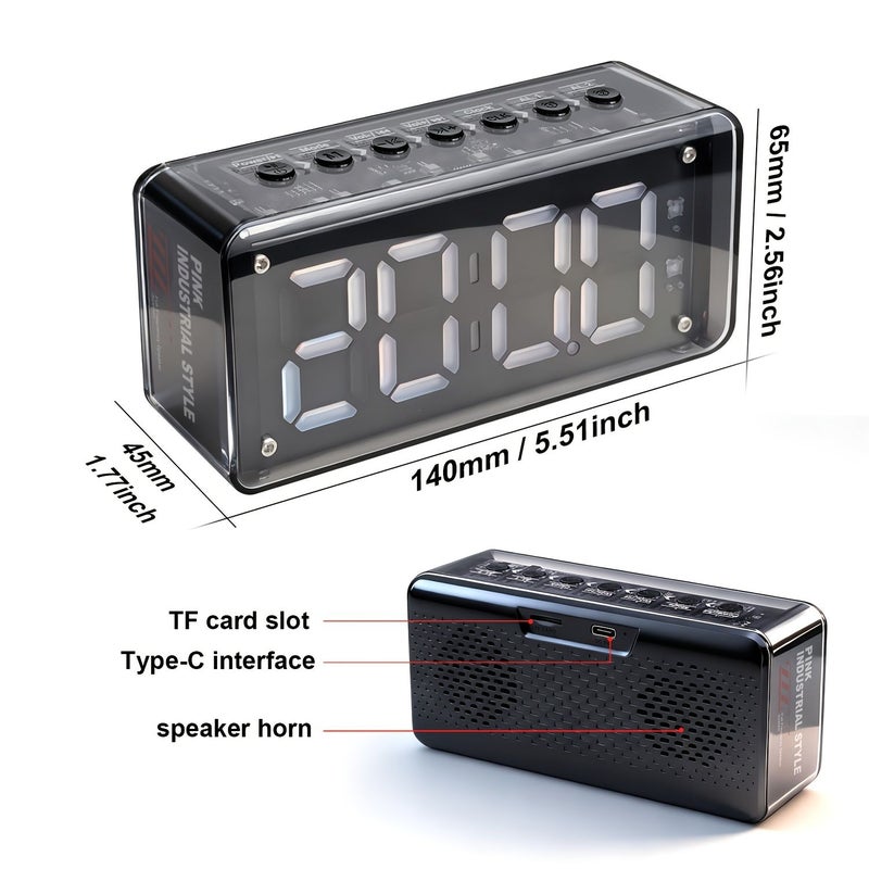 Black LED Digital Alarm Clock Wireless Speaker with Dual Alarms Hands Free - Image 2