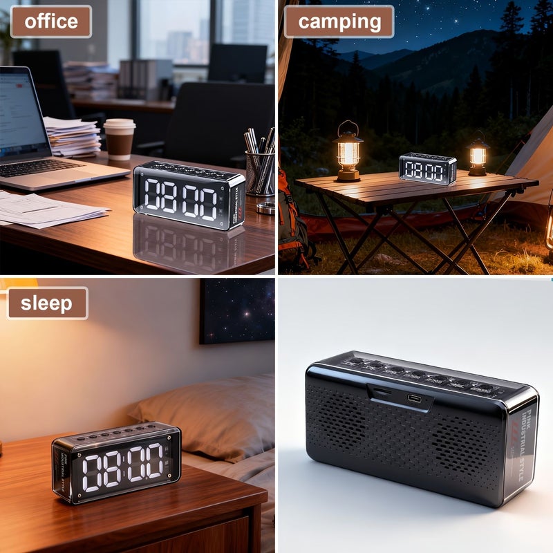 Black LED Digital Alarm Clock Wireless Speaker with Dual Alarms Hands Free - Image 4