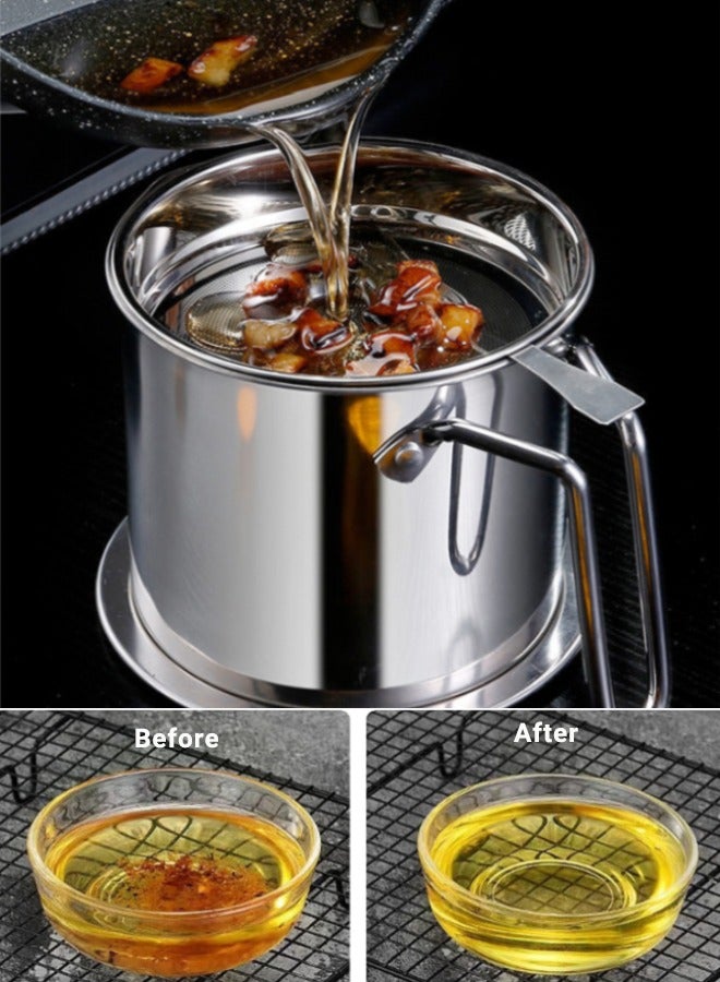 سوبر زي يوث وعاء فلتر الزيت، وعاء مصفاة زيت القلي، تخزين الزيت مع غطاء وصينية، وعاء فلتر من الفولاذ المقاوم للصدأ، فضي، 1.3 لتر/1.7 لتر - Image 1