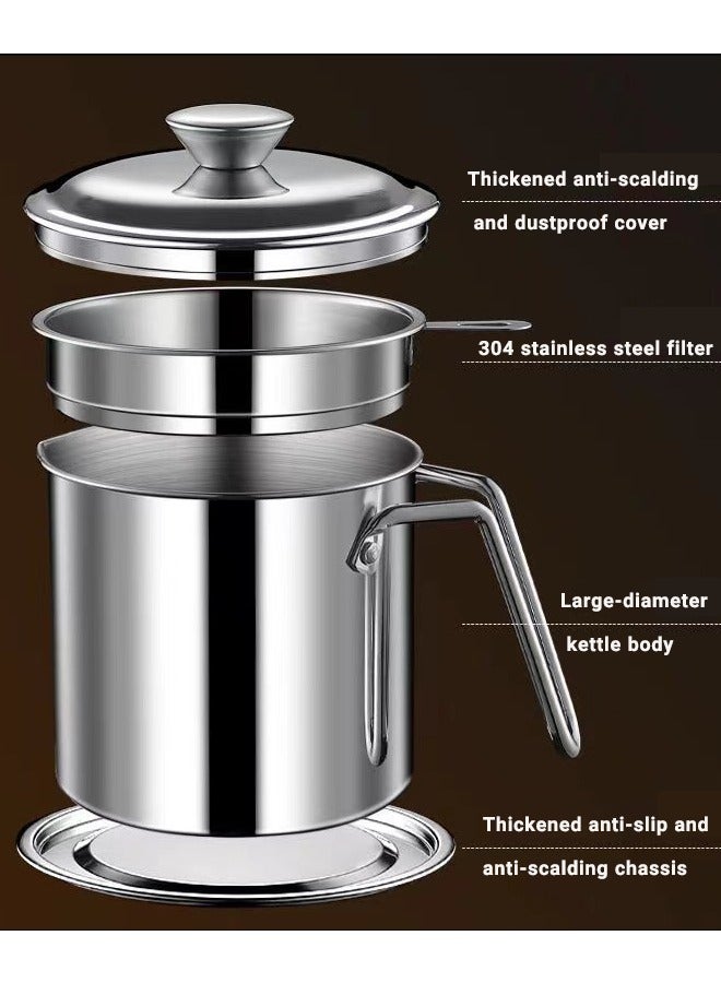 سوبر زي يوث وعاء فلتر الزيت، وعاء مصفاة زيت القلي، تخزين الزيت مع غطاء وصينية، وعاء فلتر من الفولاذ المقاوم للصدأ، فضي، 1.3 لتر/1.7 لتر - Image 2