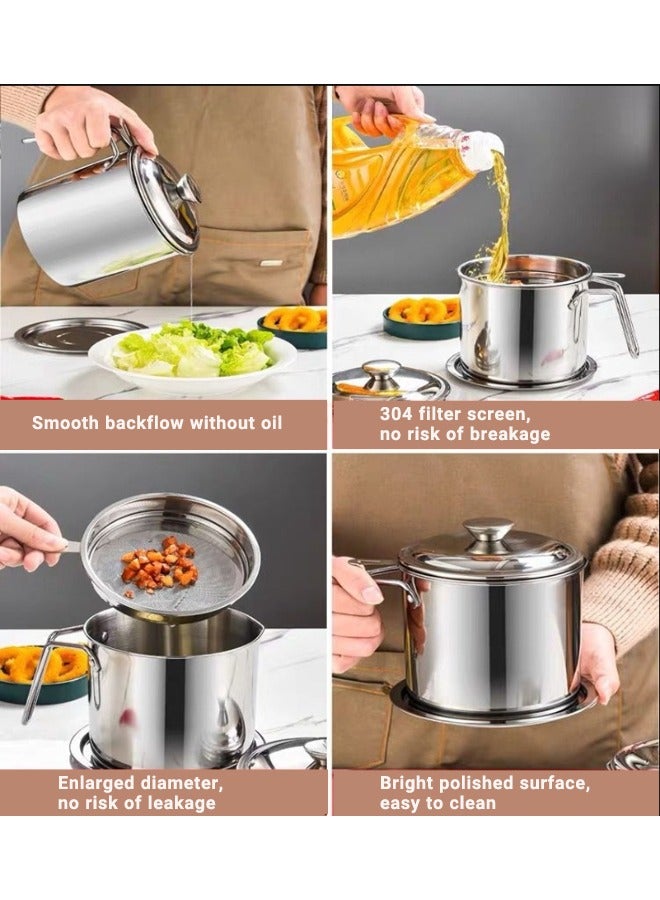 سوبر زي يوث وعاء فلتر الزيت، وعاء مصفاة زيت القلي، تخزين الزيت مع غطاء وصينية، وعاء فلتر من الفولاذ المقاوم للصدأ، فضي، 1.3 لتر/1.7 لتر - Image 3