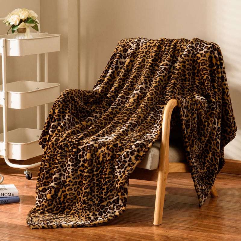 Excervent 3D Leopard Flannel Fleece Throw Blanket, 300 GSM Lightweight Cheetah Blanket for Couch Sofa Bed, Super Soft Cozy Warm Blankets, 50x60 inches, Brown - Image 1