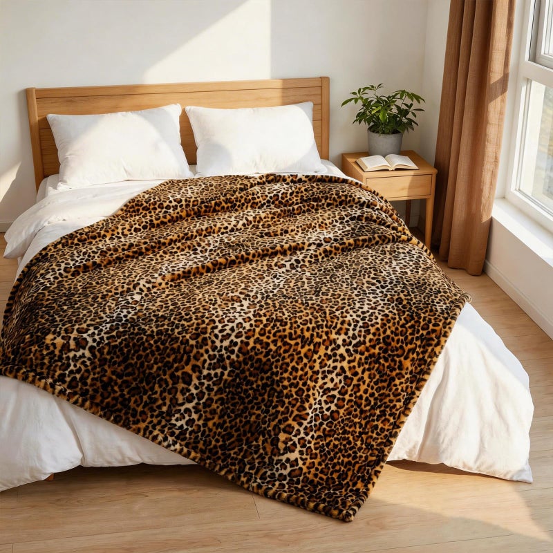 Excervent 3D Leopard Flannel Fleece Throw Blanket, 300 GSM Lightweight Cheetah Blanket for Couch Sofa Bed, Super Soft Cozy Warm Blankets, 50x60 inches, Brown - Image 2