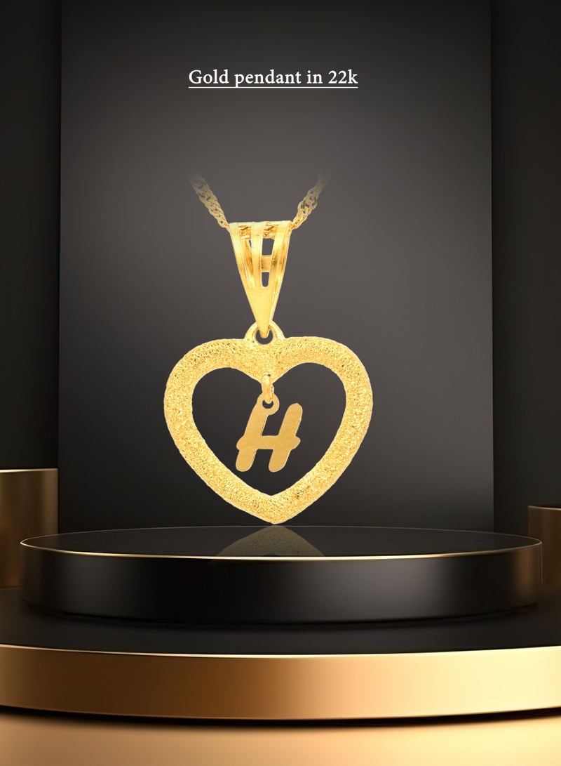 BAFLEH JEWELLERY Timeless Elegance: 22kt Gold Heart 'H' Pendant  - Image 4