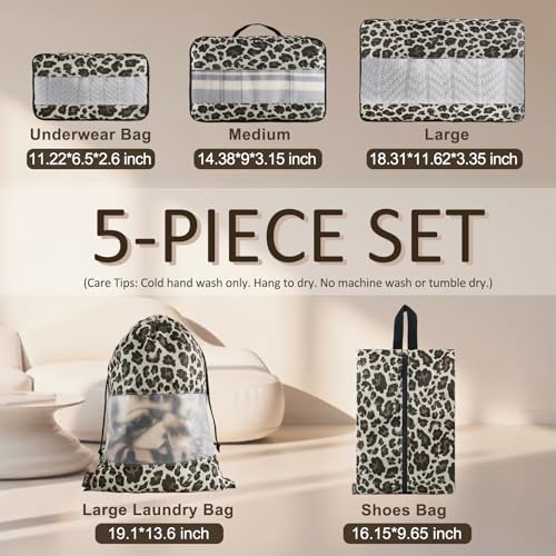U+U 5 Set Packing Cubes for Travel Essentials Ultralight Luggage Packing Organizers with Laundry Bag and Shoe Bag for Vacation, Business Trip and Camping (Leopard) - Image 3