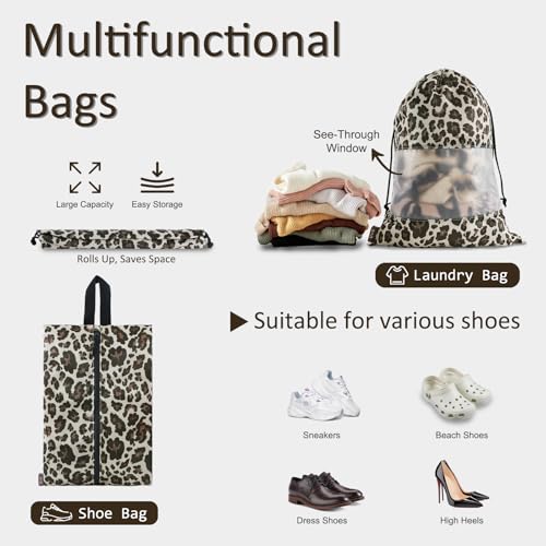 U+U 5 Set Packing Cubes for Travel Essentials Ultralight Luggage Packing Organizers with Laundry Bag and Shoe Bag for Vacation, Business Trip and Camping (Leopard) - Image 4